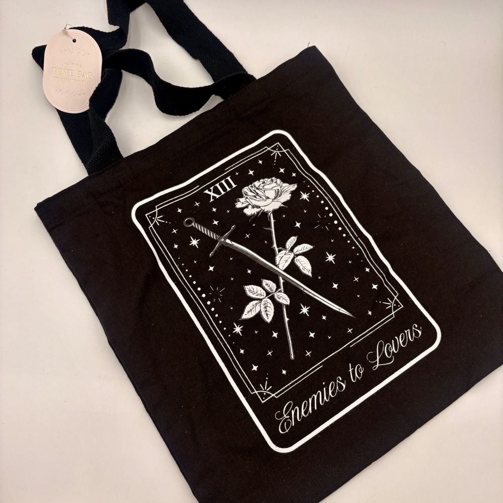 Eccolo Enemies to Lovers Tarot Card Canvas Tote Bag Black Sword Rose New